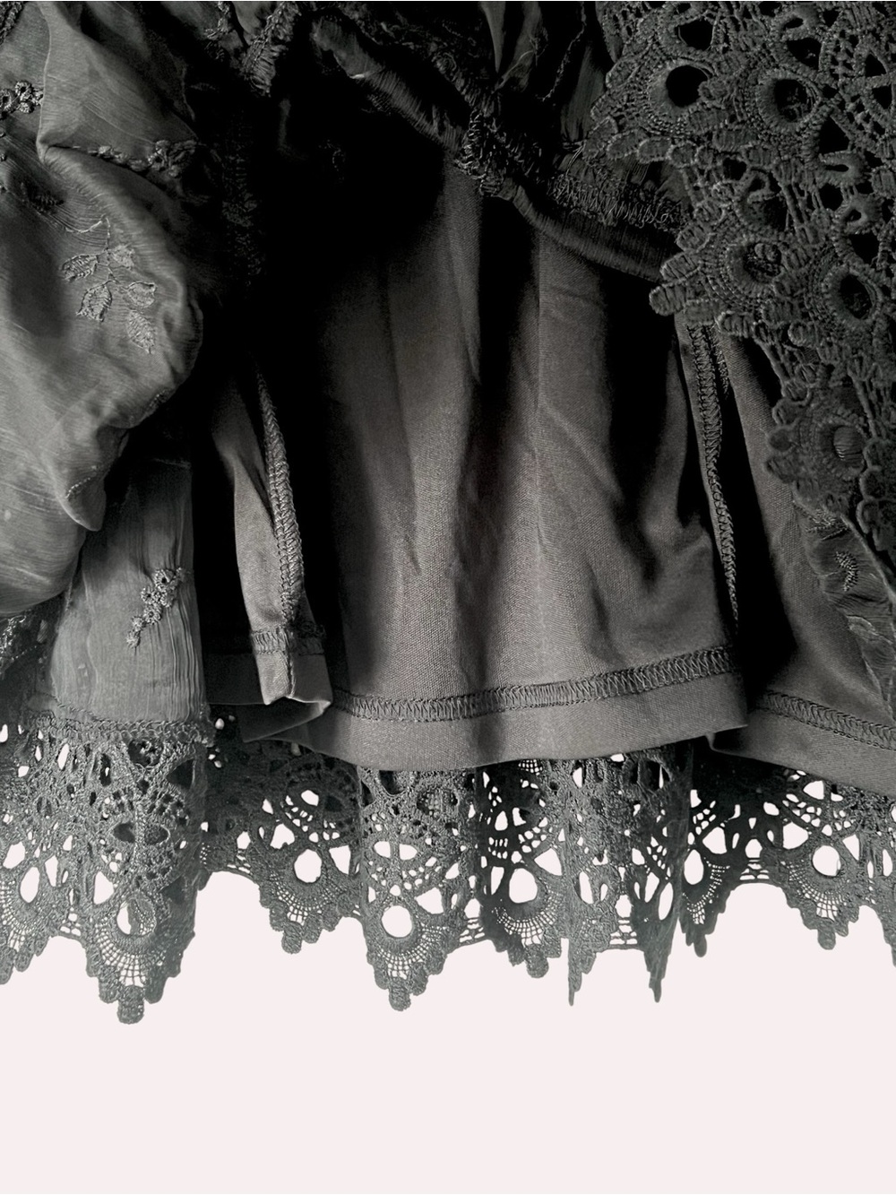 the clothing company Black Eyelet-Trim Crochet Embroidered Floral Mini Dress - Picture 10 of 10